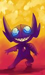  bad_deviantart_id bad_id blue_eyes commentary full_body gen_3_pokemon ghost glitchedpuppet gradient gradient_background grin highres no_humans pink_background pokemon pokemon_(creature) sableye shadow signature smile solo standing teeth yellow_background 