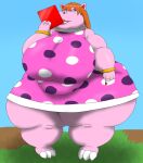 alythewolfcat animal_crossing anthro belly big_belly big_breasts bitty_(animal_crossing) breasts brown_hair clothing common_hippopotamus dress female hair hi_res hippopotamid huge_breasts huge_hips hyper hyper_hips makeup mammal morbidly_obese nintendo obese overweight pink_body polka_dot_dress solo tablet_computer tablet_pen wide_hips