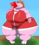 alythewolfcat animal_crossing anthro bitty_(animal_crossing) brown_hair clothing common_hippopotamus dress female gloves hair handwear hi_res hippopotamid huge_hips hyper hyper_hips makeup mammal morbidly_obese nintendo obese overweight overweight_female pink_body solo tablet_computer tablet_pen wide_hips wristband