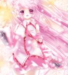  :d bad_id bad_pixiv_id bare_shoulders cherry_blossoms detached_sleeves floral_print flower frills hair_flower hair_ornament hatsune_miku light_particles long_hair looking_at_viewer necktie open_mouth petals pink pink_eyes s20 sakura_miku skirt smile solo standing very_long_hair vocaloid wide_sleeves wind 