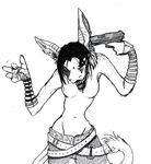  &dagger; arm_warmers belt bladed_tail blank_eyes blood breasts digital drooling ear_piercing female flipping_off gun jennadelle mimi monochrome piercing portrayed_suicide ranged_weapon saliva sketch stitches topless weapon 