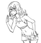  bare_shoulders bespectacled bikini blush cissnei crisis_core_final_fantasy_vii drawfag final_fantasy final_fantasy_vii flat_chest glasses greyscale groin long_hair midriff monochrome navel short_shorts shorts slender_waist solo sports_bikini swimsuit tankini thigh_gap waving wavy_hair 