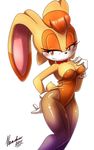  2011 animal_ears blush breasts bunny bunny_ears bunny_tail bunnysuit cleavage detached_collar furry gloves large_breasts leotard mature nancher orange_eyes orange_hair pantyhose signature solo sonic_the_hedgehog tail vanilla_the_rabbit white_background white_gloves wrist_cuffs 