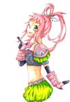  1girl breasts chelsea_torn elbow_gloves gloves green_eyes long_hair midriff pink_hair ponytail tales_of_(series) tales_of_destiny 