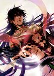  black_hair djinn_equip feathers jewelry long_hair magi_the_labyrinth_of_magic male_focus murmurze necklace red_eyes sinbad_(magi) solo tattoo 