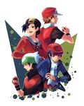  backwards_hat baseball_cap black_hair blue_eyes brown_eyes brown_hair coat fingerless_gloves gloves gold_(pokemon) green_eyes hat holding holding_poke_ball jacket kouki_(pokemon) multiple_boys open_mouth peco_poco_peco poke_ball pokemon pokemon_(game) pokemon_dppt pokemon_gsc pokemon_platinum pokemon_rgby pokemon_rse popped_collar red_(pokemon) red_(pokemon_frlg) scarf serious smile vest watch winter_clothes wristband wristwatch yuuki_(pokemon) 