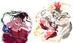  battle black_hair bow chikuwa_(tks) duel fire fujiwara_no_mokou hair_bow houraisan_kaguya kirisato_itsuki long_hair multiple_girls oekaki open_mouth pants skirt suspenders touhou very_long_hair white_hair 