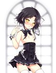  bad_id bad_pixiv_id black_hair blush bow choker corset detached_collar flat_chest frills hair_bow highres kuro_(kuronell) looking_at_viewer mole mole_under_eye nipples panties pantyshot petite pleated_skirt ribbon short_hair short_hair_with_long_locks sidelocks sita_vilosa skirt solo sword_girls thighhighs topless underwear white_legwear wrist_cuffs yellow_eyes 