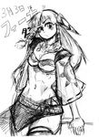  abs breasts cleavage feena_(grandia) grandia grandia_i graphite_(medium) greyscale hair_ornament hair_tubes hey_(bluebell) jewelry long_hair medium_breasts midriff monochrome navel necklace traditional_media 