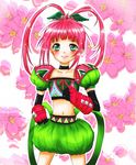  1girl blush chelsea_torn choker elbow_gloves flower gloves green_eyes long_hair midriff navel pink_hair ponytail tales_of_(series) tales_of_destiny 