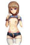  blue_eyes brown_hair collar flat_chest linked_piercing nipple_chain nipple_piercing nipples object_insertion original piercing pubic_hair pussy_juice rezukin2 shirt_lift shorts sketch solo thighhighs unzipped vaginal vaginal_object_insertion vibrator white_background wristband 
