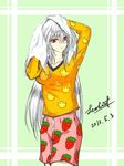  casual leoheart long_hair lyrical_nanoha mahou_shoujo_lyrical_nanoha mahou_shoujo_lyrical_nanoha_a's red_eyes reinforce shirt shorts silver_hair sketch solo towel very_long_hair 