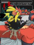  2018 anthro anthro_on_anthro balls black_fur breasts butt claws cleft_tail clothed clothing cosplay_pikachu cum digital_media_(artwork) duo erection feline female fur hair hi_res humanoid_penis incineroar interspecies jyto larger_male male male/female mammal muscular muscular_male nintendo nude open_mouth pecs penetration penis pikachu pok&eacute;mon pok&eacute;mon_(species) red_fur sex size_difference smaller_female teeth tongue vein video_games yellow_fur 