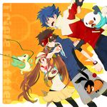  2boys bad_id bad_pixiv_id blue_hair brown_eyes brown_hair double_bun fingerless_gloves gen_5_pokemon gloves hue_(pokemon) jacket kyouhei_(pokemon) long_hair mei_(pokemon) multiple_boys oshawott pantyhose poke_ball pokemon pokemon_(creature) pokemon_(game) pokemon_bw2 pomeko raglan_sleeves red_eyes shorts snivy tepig twintails unzipped visor_cap watch wristwatch 