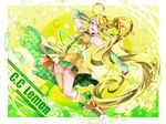  bikini blonde_hair c.c._lemon c.c._lemon_(character) food fruit green_eyes hair_ornament highres jewelry lemon long_hair necklace nou solo striped swimsuit thighhighs very_long_hair 