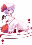 bat_wings blush coo fingers_together hat highres lavender_hair no_shoes red_eyes remilia_scarlet skirt skirt_set solo touhou wings 