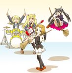  animal_ears broom broom_riding cat_ears collet_falandoll cosplay costume_switch crossover drum drum_set emily_sevensheep guitar highres hoshikawa_tsukimi instrument k-on! mahou_sensei_negima! multiple_girls nakano_azusa pointy_ears satou_satomi school_uniform seiyuu_connection tainaka_ritsu taketatsu_ayana 