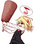  blonde_hair club eighth_note highres holding musical_note open_mouth outline red_eyes rumia shamo_(koumakantv) simple_background solo speech_bubble spoken_musical_note touhou vertical_rotisserie weapon white_background 