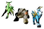  blue blue_body cobalion green green_body legendary_pok&#233;mon nintendo plain_background pok&#233;mon pok&eacute;mon red_eyes terrakion unknown_artist video_games virizion white_background yellow_eyes 