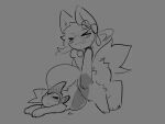 abdominal_bulge animated anonymous_artist anthro big_penis blush digitigrade doggystyle duo eeveelution eyewear female feral from_behind_position generation_1_pokemon generation_6_pokemon genitals glasses hip_grab huge_penis knot lavender_(symfiz) male male/female nintendo penis pokemon pokemon_(species) ribbons semi-anthro sex size_difference sound sylveon tongue tongue_out vaporeon x-ray_view
