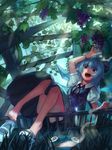  animal animal_on_head bad_id bad_pixiv_id bare_legs barefoot blue_eyes blue_hair cirno day dr.k feet food frog fruit grapes on_head open_mouth outdoors shoe_dangle shoes short_hair single_shoe sitting smile smoke solo touhou wings 