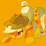  blonde_hair challenge_accepted cowboy_hat equine female feral friendship_is_magic green_eyes hair hat horse licking licking_lips mammal mutagorou0w0 my_little_pony orange orange_theme playful pony ready smile solo tongue 