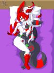 absurd_res anthro bed big_breasts blush breasts cozy cuddling derthevaporeon duo eeveelution female female/female fur furniture generation_2_pokemon generation_6_pokemon hair hi_res hug lgbt_pride long_tail meiveon_(cupcakewriter) multicolored_body multicolored_fur nintendo nude nude_anthro pink_hair pokemon pokemon_(species) pride_colors red_hair smug sylveon tail trans_(lore) transgender_pride_colors umbreon womb_tattoo