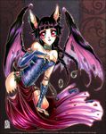  2008 animal_ears bat claws collar corset ear_piercing fangs female looking_at_viewer neolucky piercing red_eyes skimpy solo 