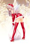  bare_shoulders boots elbow_gloves eyeliner gloves grey_hair highres lips lipstick long_hair makeup original panties red_gloves sack santa_costume solo thigh_boots thighhighs tongue underwear wings yui_toshiki 