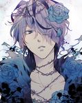  blue_eyes collarbone flower garry_(ib) ib looking_away male_focus open_mouth rose ruco solo thorns 