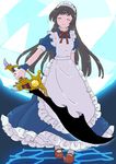  apron black_hair breasts dress eyes_closed frills long_hair maid maid_apron maid_headdress marian ribbon shoes smile sword tales_of_(series) tales_of_destiny weapon 