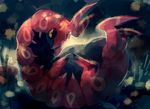  creature gen_5_pokemon glitchedpuppet looking_at_viewer lying monster no_humans on_back pokemon pokemon_(creature) red_skin scolipede solo yellow_eyes 