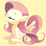  eyes_closed female feral fluttershy_(mlp) friendship_is_magic fur hair horse mammal mutagorou0w0 my_little_pony pegasus pink_hair plain_background pony sitting solo white_background wings yellow yellow_fur 