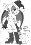  black_and_white boots breasts christmas female furry_bomb greyscale hat holidays line_art looking_at_viewer mammal monochrome nipples plain_background pussy rouge_the_bat santa_hat sega simple_background solo sonic_(series) white_background wings xmas 