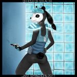  blue female fidchell futuristic gun leah_yang lunamakashkasilverwi_(artist) mammal panda pistol ranged_weapon solo suit uniform weapon 