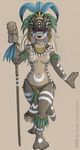  breasts female jay_naylor loincloth looking_at_viewer lutrai markings mustelid otter polearm priest semale skimpy solo staff tattoo topless tribal underwear 