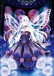  bad_id bad_pixiv_id bare_shoulders bluecat butterfly_wings choker cross dress flower gloves hair_flower hair_ornament long_hair original purple_eyes rose silver_hair solo tiara veil wings 