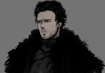  a_song_of_ice_and_fire bad_id bad_pixiv_id beard black_eyes black_hair cape clamp8903 facial_hair fur_trim grey grey_background male_focus robb_stark simple_background solo 