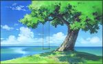  cloud day grass highres nezuminezumi no_humans ocean original scenery sky swing tree 