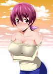  breast_hold breasts cleavage cloud covered_nipples crossed_arms hoshizora_ikuyo large_breasts precure purple_eyes purple_hair sky smile_precure! solo zerosu_(take_out) 