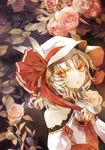  alternate_costume bad_id bad_pixiv_id bare_shoulders brooch cravat flower hat hat_ribbon jewelry lace mob_cap nail_polish parted_lips pink_flower pink_rose prino_hawell red_eyes red_nails remilia_scarlet ribbon rose short_hair solo touhou upper_body 