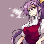  cigarette hair_ribbon hemogurobin_a1c long_hair ponytail purple_eyes purple_hair ribbon sidelocks smoking solo touhou upper_body very_long_hair watatsuki_no_yorihime 