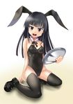  :p animal_ears bad_id bad_pixiv_id bangs bare_shoulders black_hair black_legwear blunt_bangs breasts bunny_ears bunny_girl bunny_tail bunnysuit cleavage derivative_work detached_collar fake_animal_ears grey_eyes houraisan_kaguya kisetsu_kinoko leotard long_hair note open_mouth small_breasts smile solo tail thighhighs tongue tongue_out touhou tray tsurime wrist_cuffs 