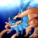  abdominal_bulge all_the_way_through bound crying cum eeveelution extreme_insertion female huge_insertion insertion large_insertion nintendo open_mouth penetration pok&#233;mon pok&eacute;mon shikaro solo tears tentacles tongue tongue_out vaporeon video_games water 