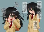  1girl bag black_hair crying crying_with_eyes_open flat_chest green_eyes hard_translated kemi433 kuroki_tomoko necktie school_bag school_uniform skirt solo tears tomoko_kuroki translated watashi_ga_motenai_no_wa_dou_kangaete_mo_omaera_ga_warui! watashi_ga_motenai_no_wa_dou_kangaetemo_omaera_ga_warui! yandere_trance 