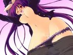  blush breasts censored hat long_hair madolce_majoleine madolche madolche_majoleine nipples pantyhose purple_hair red_eyes witch_hat yu-gi-oh! 