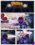 absurd_res anthro avian bear bird bonnie_(fnaf) canid canine canis chica_(fnaf) chicken comic dialogue electronics female five_nights_at_freddy&#039;s fox foxy_(fnaf) freddy_(fnaf) galliform gallus_(genus) hi_res human humanoid irc_(artist) lagomorph leporid male mammal phasianid phone phone_call phone_guy_(fnaf) purple_guy_(fnaf) rabbit scottgames security security_guard solo text