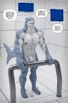 2025 2:3 3d_(artwork) absurd_res anthro blender_(artwork) codename_nihil dialogue digital_media_(artwork) english_text fish flaccid genitals hammerhead_(petruz) hi_res humanoid inside looking_at_another male marine multicolored_body nude_anthro penis petruz_(copyright) shark signature solo speech_bubble standing talking_to_another text two_tone_body watermark white_room