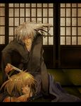  2boys blonde_hair imminent_rape incest male male_focus multiple_boys nura_rihyon nura_rikuo nurarihyon_no_mago red_eyes undressing white_hair yaoi you_gonna_get_raped 