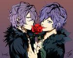  bad_id bad_pixiv_id blue_eyes collaboration earrings flower garry_(ib) ib jewelry kurono_yuu looking_at_viewer male_focus multiple_boys nail_polish purple_hair rose signature tcb tongue tongue_out 